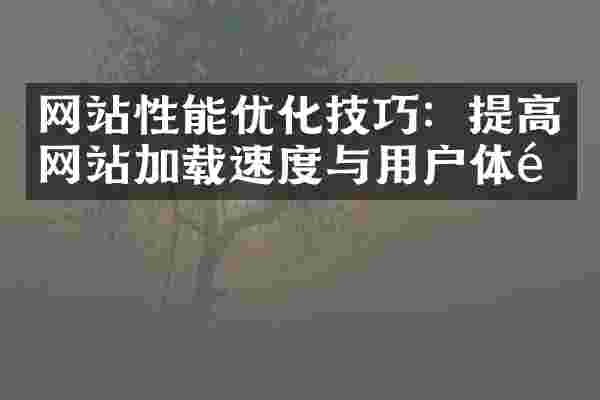 网站性能优化技巧：提高网站加载速度与用户体验