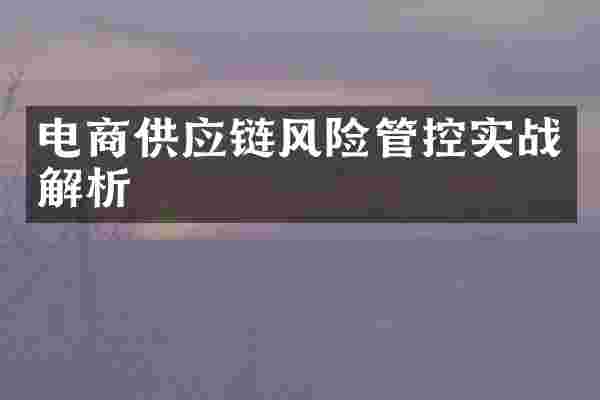 电商供应链风险管控实战解析